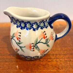 Ceramika Polish Pottery 4oz Creamer Pitcher Orange Poppy Flowers